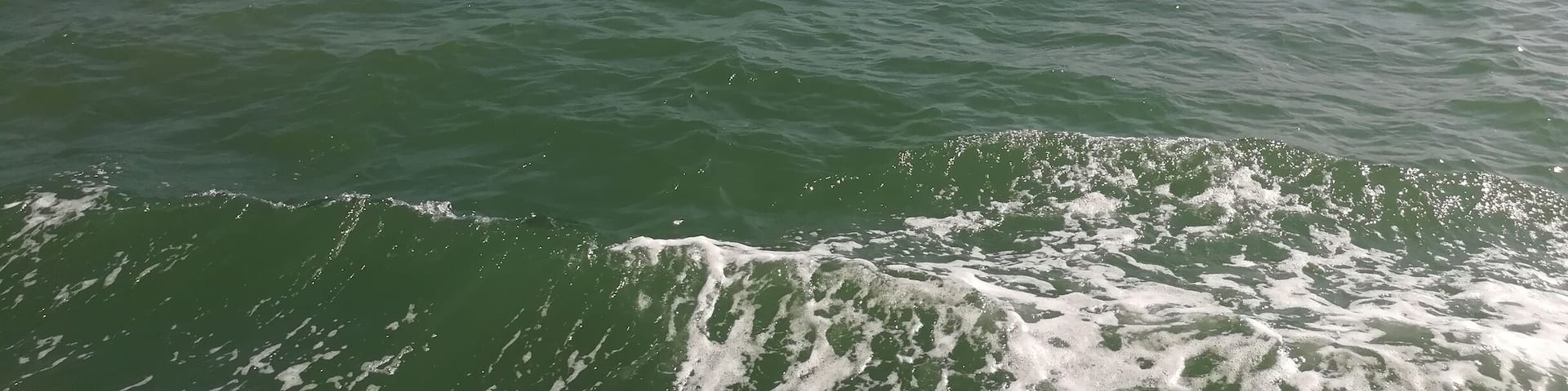 Lone boat floats on sea.