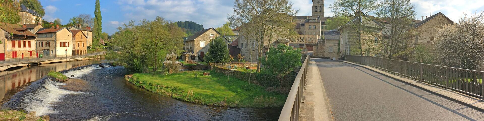 The Bridge at Eymoutiers . A medieval town on the Vienne River.in the Haute-Vienne department in the Nouvelle-Aquitaine, France