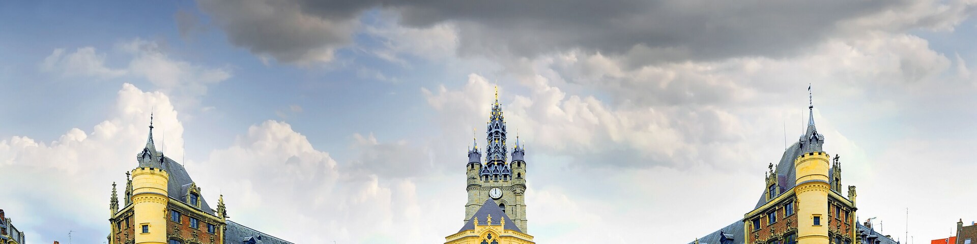 Town Hall and Belfry in Douai. A Belfry in Douai that belongs to the set of belfries of Belgium and France - UNESCO World Heritage Site. Douai is a commune in the Nord département in northern France.