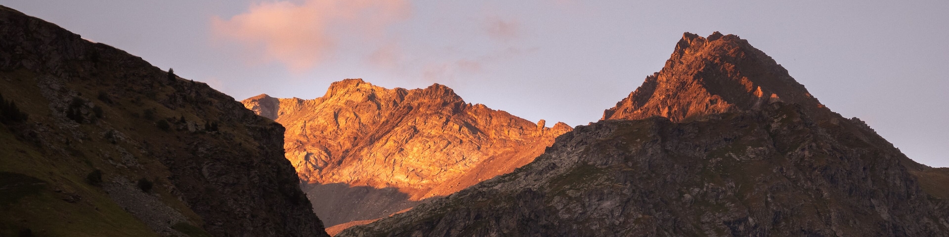 Sunset view on a mountain summit in La Vanoise National Park, French Alps