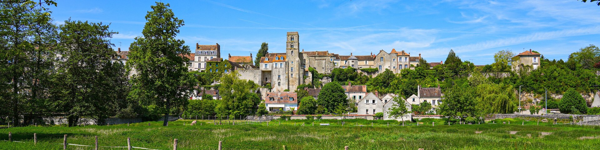Panoramic view of Château-Landon, a rural village of the Gâtinais in the French department of Seine-et-Marne, France