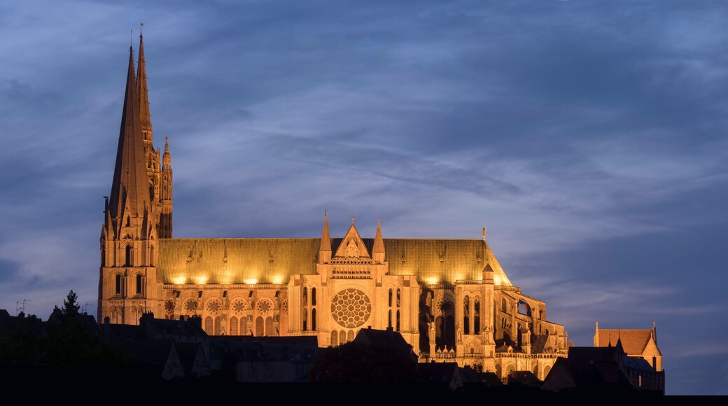 Une cathédrale gothique dotée d’une haute flèche et d’une façade richement décorée.