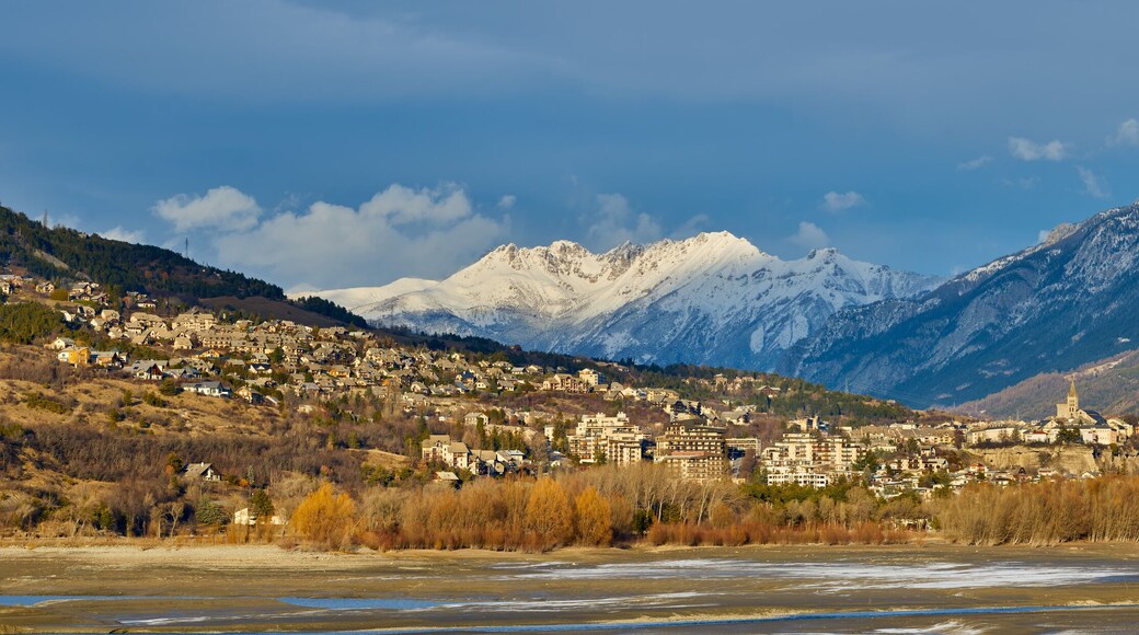 Winter panoramic view on Embrun and the Durance Valley in the Hautes-Alpes. French Alps, France