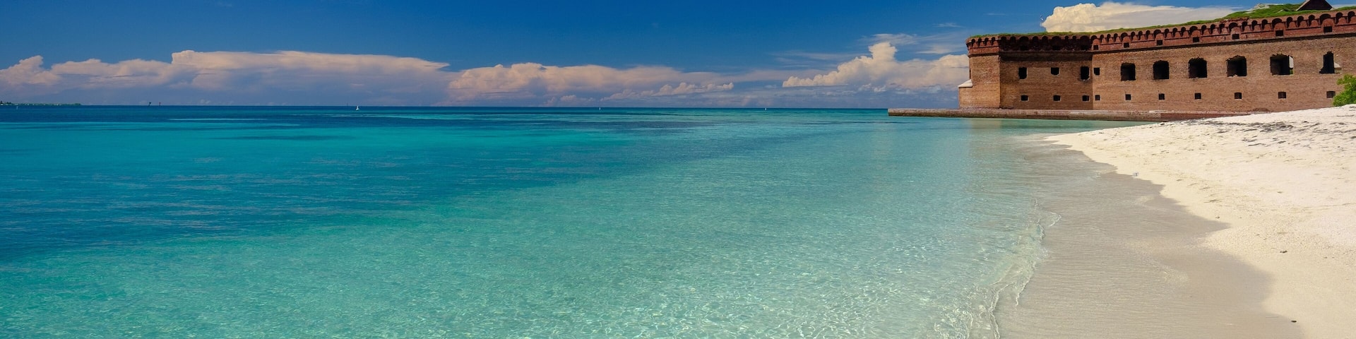 The crystal clear waters of the Gulf of Mexico surround Civil War Historic Fort Jefferson in the Dry Tortugas