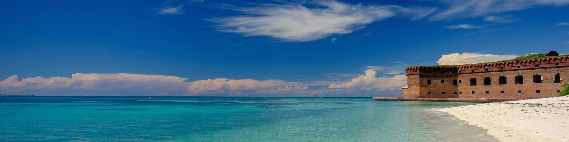The crystal clear waters of the Gulf of Mexico surround Civil War Historic Fort Jefferson in the Dry Tortugas