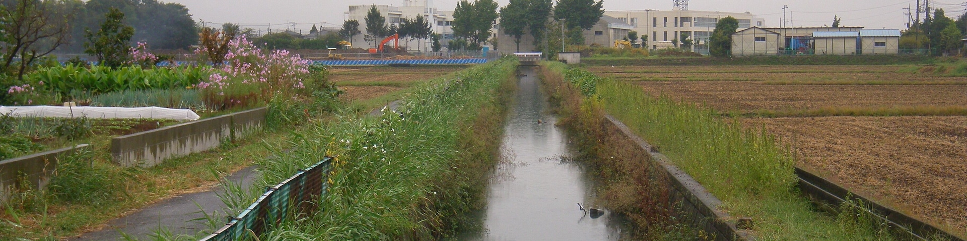 Shin-kawa River and Mamiya junior highschool. West ward (Nishi-ku), Saitama, Saitama prefecture, Japan.