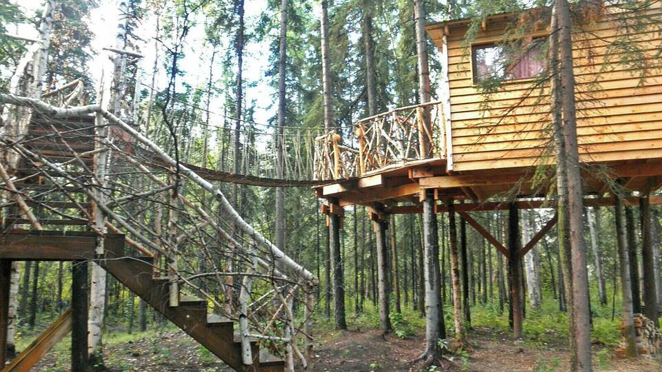 Sven's Basecamp Hostel in Fairbanks has some of the coolest accommodation options--such as this treehouse, a tipi, cabins, wall tent glamping, etc. Sven also has a couple cute dogs and one teeny tiny husky puppy that everyone fought over to hold. Rent canoes here as well. Showers are costly (25 cents per minute!) but only because their water has to be brought in via truck so they try not to use too much too quickly. Wifi available.
More on www.ajauntwithjoy.com