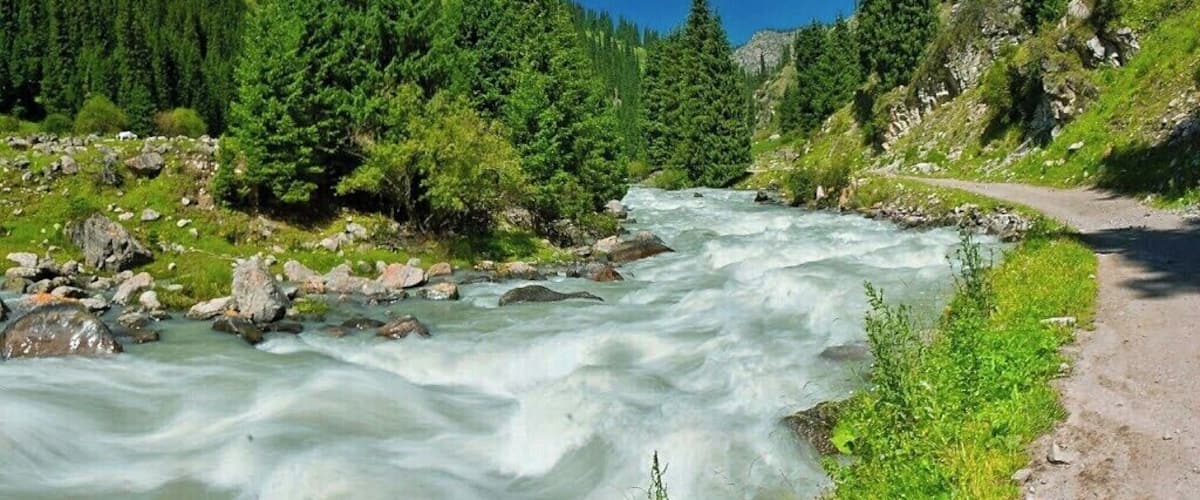 August 2013
Arashan river, Terskey Alatau, Tian Shan mountains, Kyrgyzstan
Arashan river in the valley of Terskey Alatau range of Tian Shan mountains few kilometres south of the Ak-su village. This is the final part of the popular trek over Karakol valley and Alakol Lake (eg. from Djety Oguz). Altitude ca. 2.000 meters.