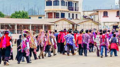 View on Traditional Maya Procession in Zinacantan by San Cristobal de las Casas in Mexico