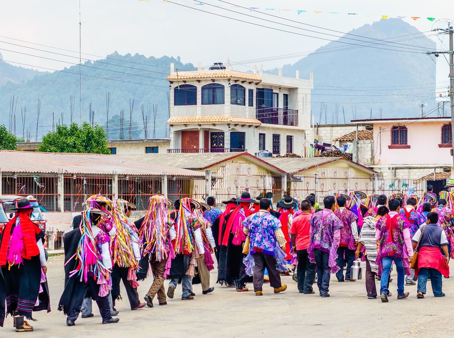 View on Traditional Maya Procession in Zinacantan by San Cristobal de las Casas in Mexico