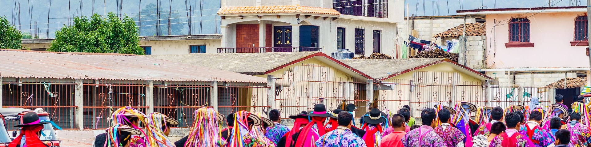View on Traditional Maya Procession in Zinacantan by San Cristobal de las Casas in Mexico