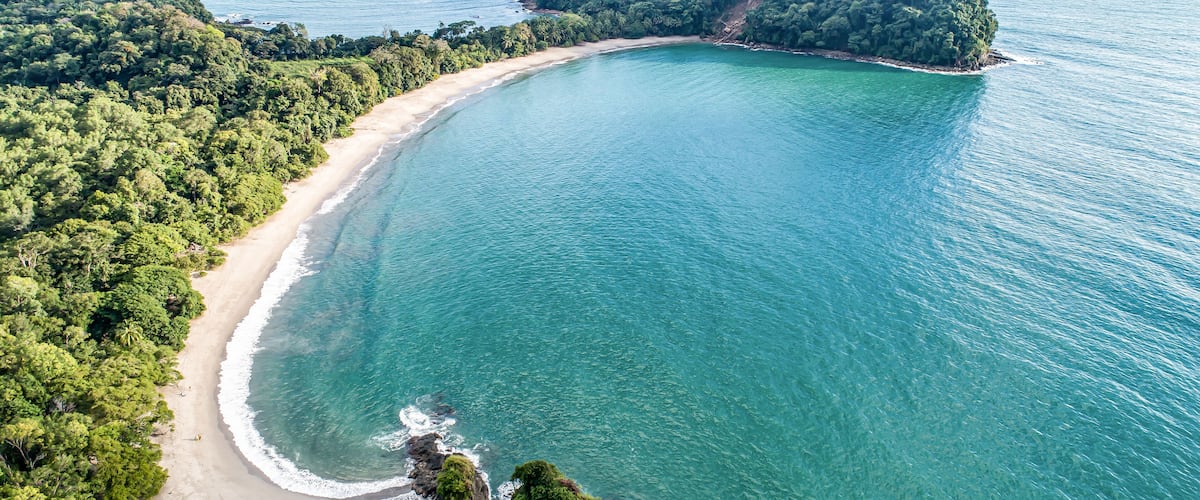 Aerial View of Tropical espadilla beach and Coastline near the Manuel Antonio national park, Costa Rica