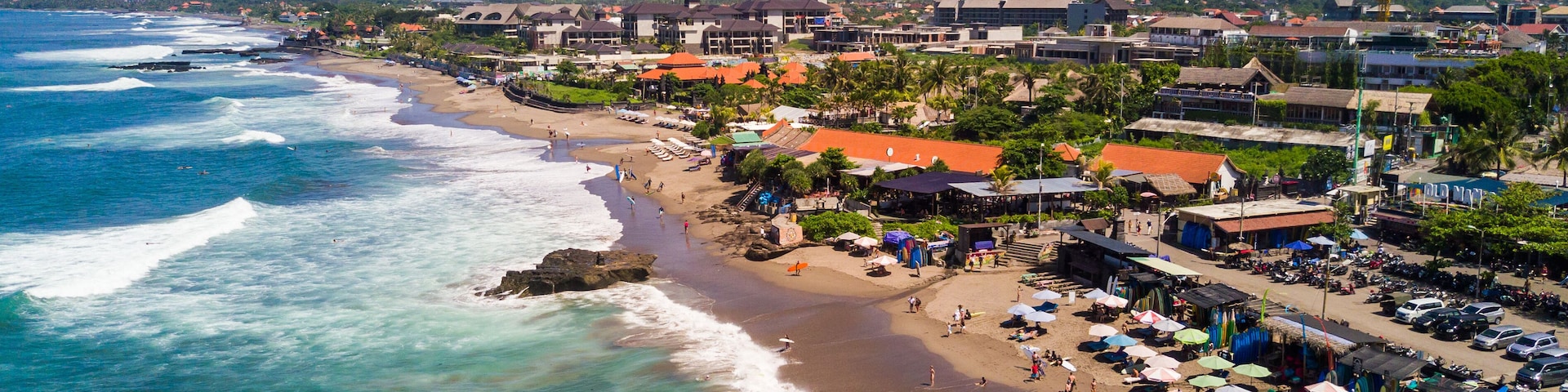 Aerial panorama of the Canggu beach , Bali, Indonesia