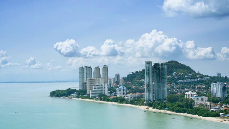 Aerial View of Batu Ferringhi Beach, Penang, Malaysia