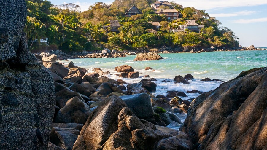 Sayulita, Jalisco , Mexico, February 2nd, 2024: Playa Los Muerto on a busy afternoon