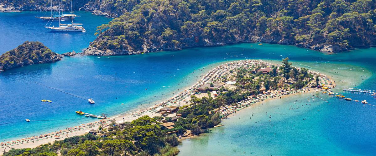 Oludeniz and Kumburnu Beach, Fethiye/Mugla, Turkey. Amazing Oludeniz beach landscape. Summer and holiday concept.