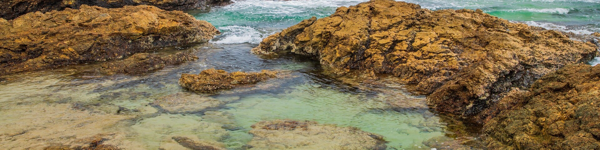 Oxley Beach showing rugged coastline and general coastal views