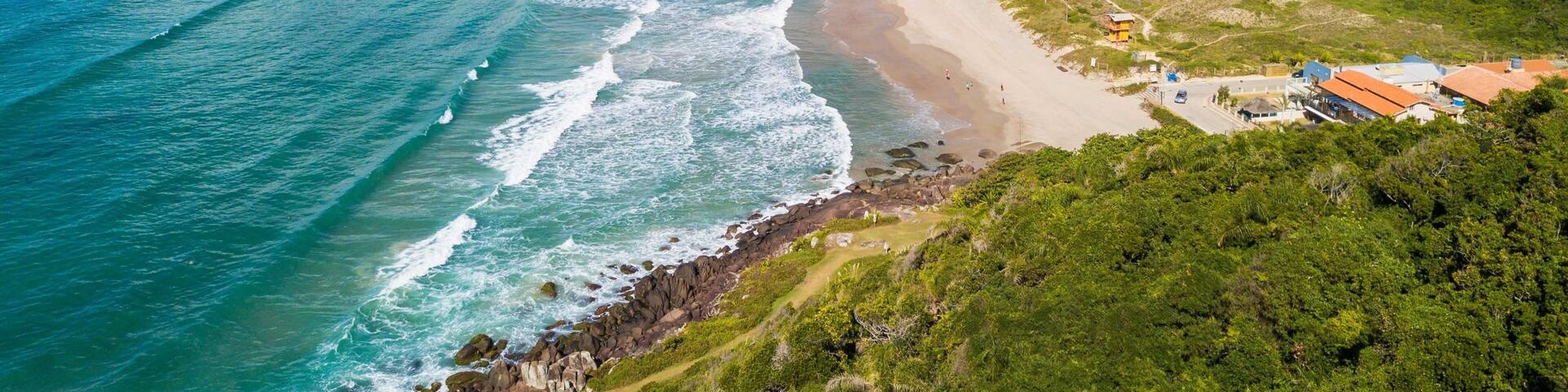 Aerial view of Siriú beach - Garopaba. Beautiful beach between mountains in Santa Catarina, Brazil