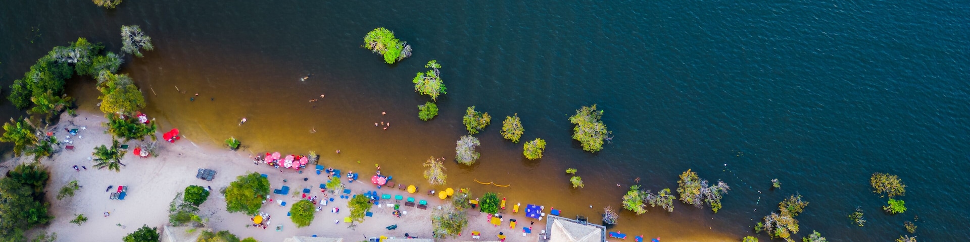 Aerial Drone Landscape in Alter Do Chao Brazil Santarem Ilha do Amor Love Island in Tapajos River Tropical Beach
