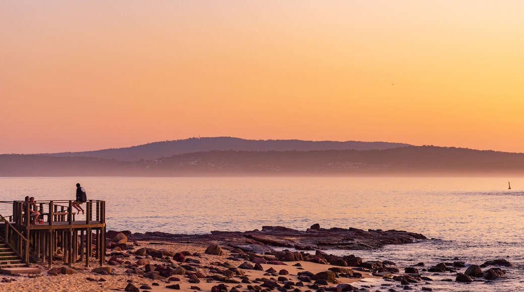 Bar Beach which includes a sandy beach, general coastal views and a sunset