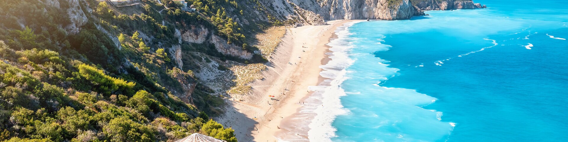 The impressive Milos beach with the turquoise shaded sea on the island of Lefkada, Ionian Sea, Greece