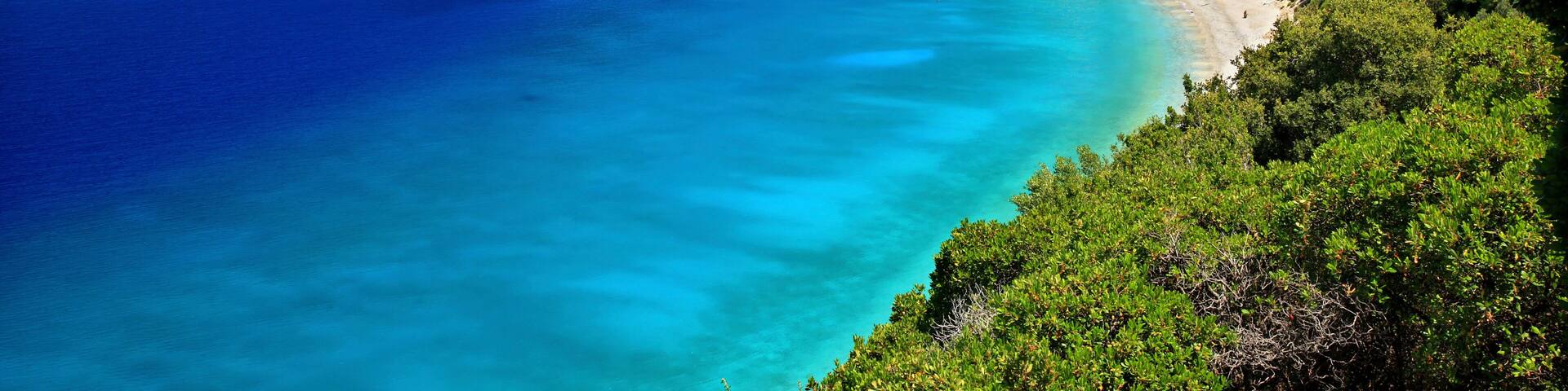 ITHACA ISLAND, GREECE. Gidaki beach, the most beautiful beach of Ithaca ("Ithaki") island, Ulysses' "homeland", Ionian Sea, Greece