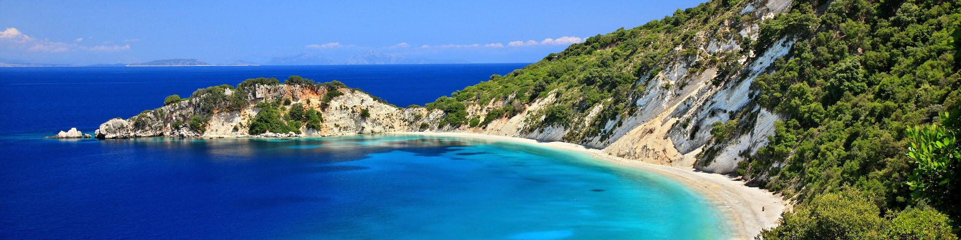 ITHACA ISLAND, GREECE. Gidaki beach, the most beautiful beach of Ithaca ("Ithaki") island, Ulysses' "homeland", Ionian Sea, Greece