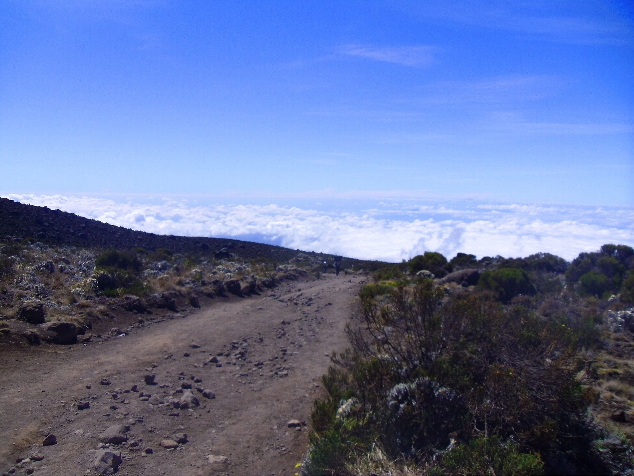 Walking above the clouds on the way up to the top of Mount Kilimanjaro.