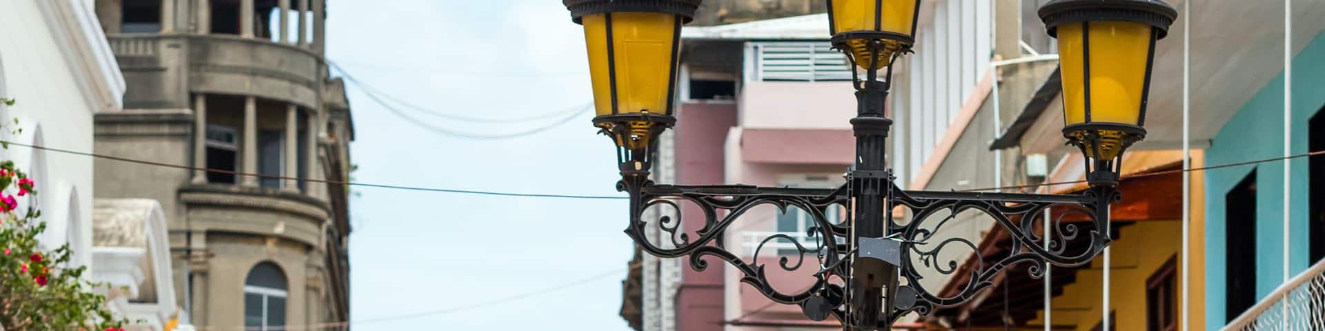 SANTO DOMINGO, DOMINICAN REPUBLIC - AUGUST 8, 2017: View of the historic street of the city. Copy space for text. Vertical.