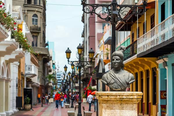 SANTO DOMINGO, DOMINICAN REPUBLIC - AUGUST 8, 2017: View of the historic street of the city. Copy space for text. Vertical.
