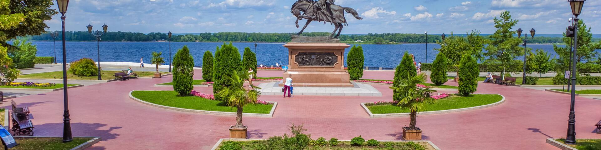 Samara, Russia - July 11, 2019: Monument dedicated to the main founder of the city and the first voivode Prince Gregory Zasekin on the quay of Volga river