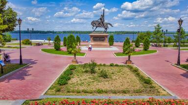 Samara, Russia - July 11, 2019: Monument dedicated to the main founder of the city and the first voivode Prince Gregory Zasekin on the quay of Volga river