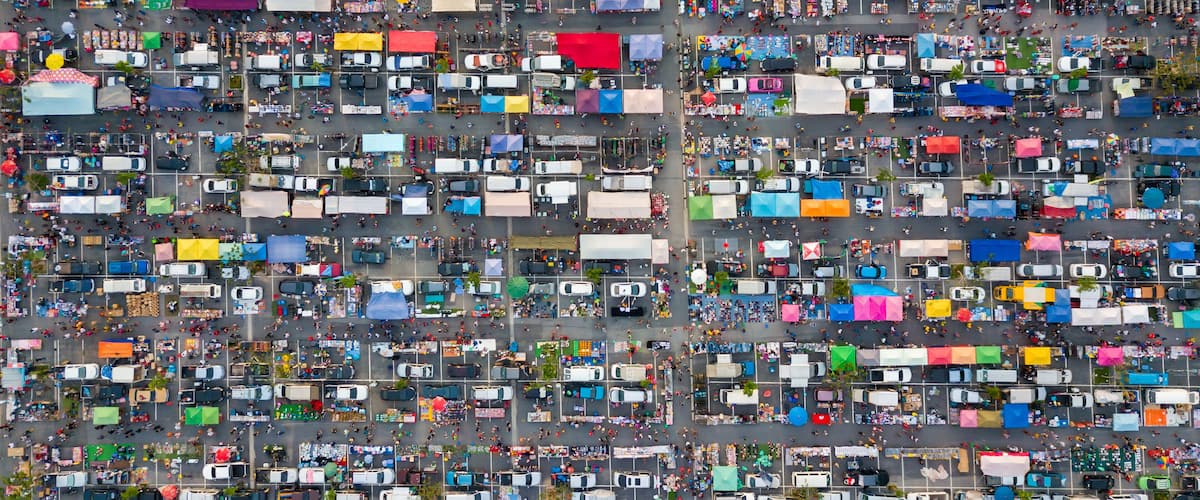 Car parking lot view from above, Aerial view at Ninja night market chonburi.