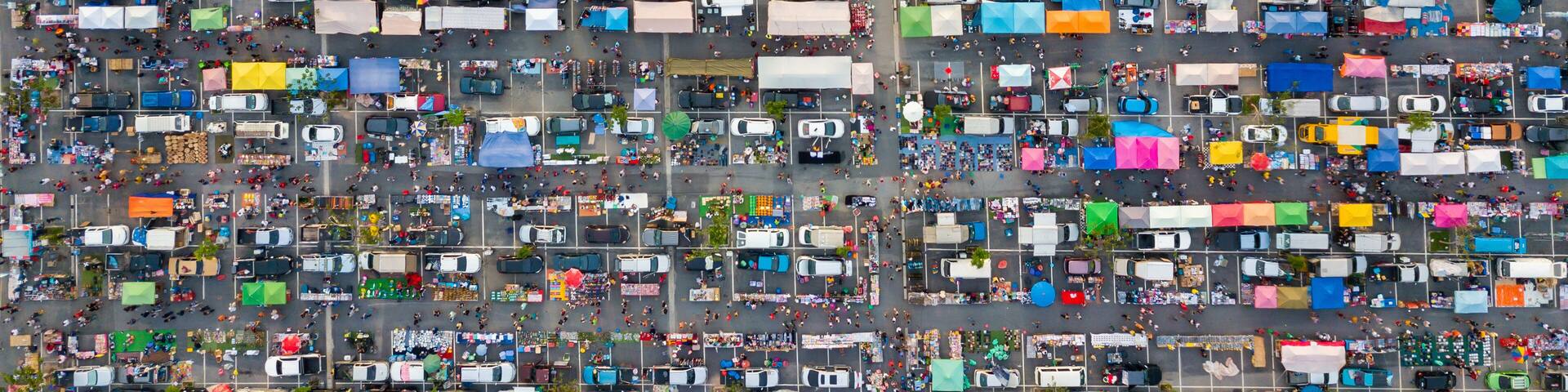 Car parking lot view from above, Aerial view at Ninja night market chonburi.