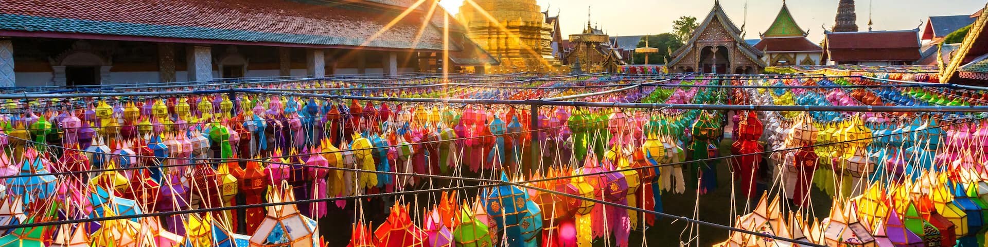 The Beautiful Lanna lamp lantern are northern thai style lanterns in Loi Krathong or Yi Peng Festival at Wat Phra That Hariphunchai is a Buddhist temple in Lamphun, Thailand.