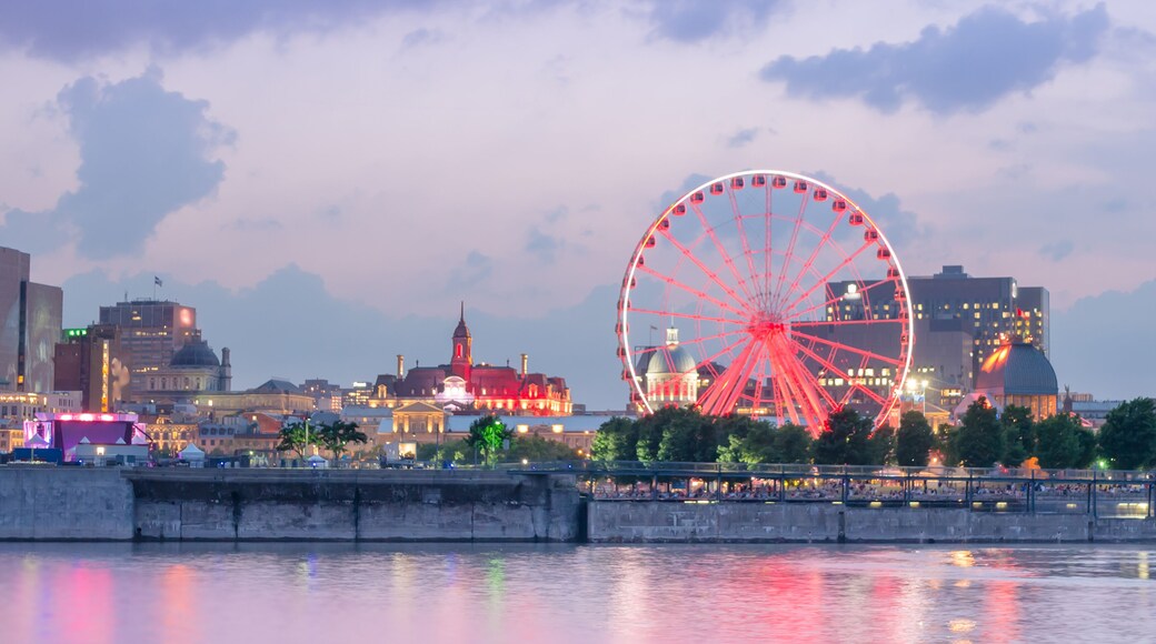 Long exposure shot - Night City View on the old Port of Montreal, Quebec, Canada