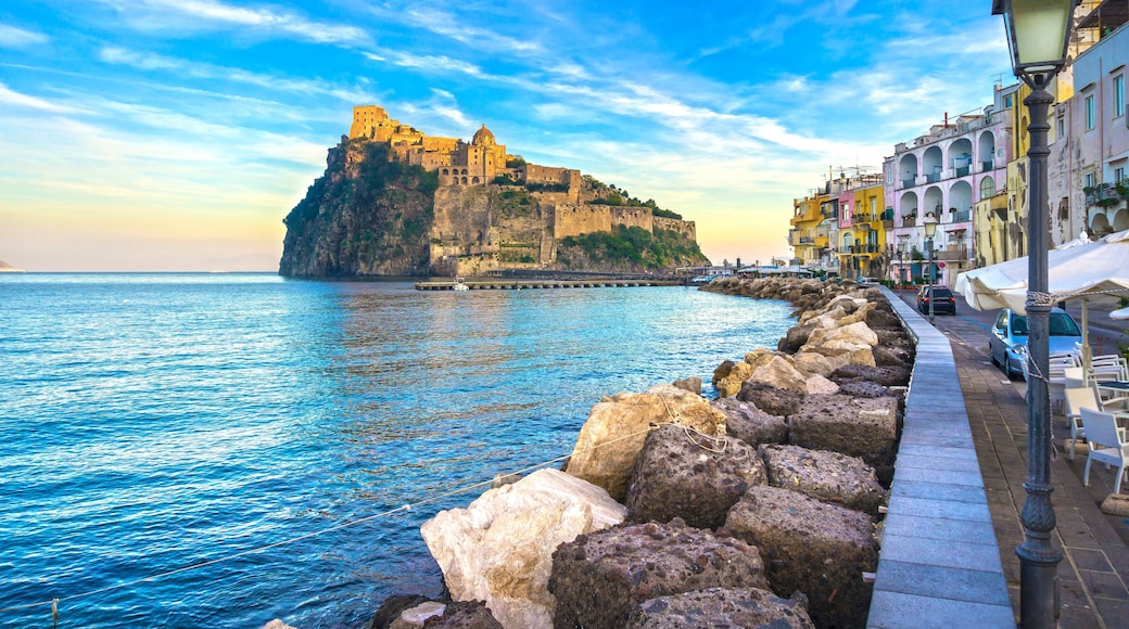 Ischia island and Aragonese medieval castle. Campania, Italy.