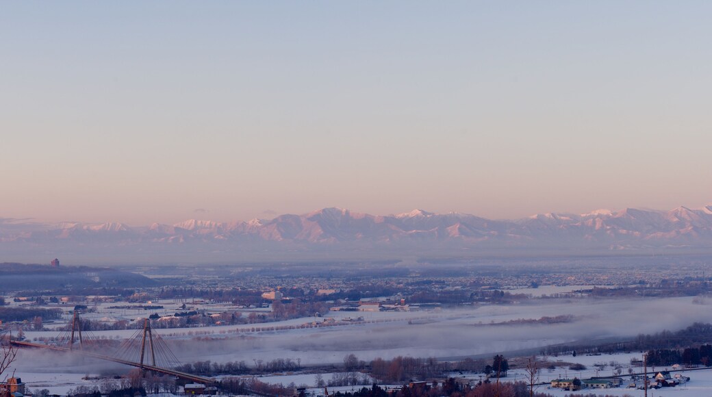 Obihiro city and Hidaka mountains in dawn light