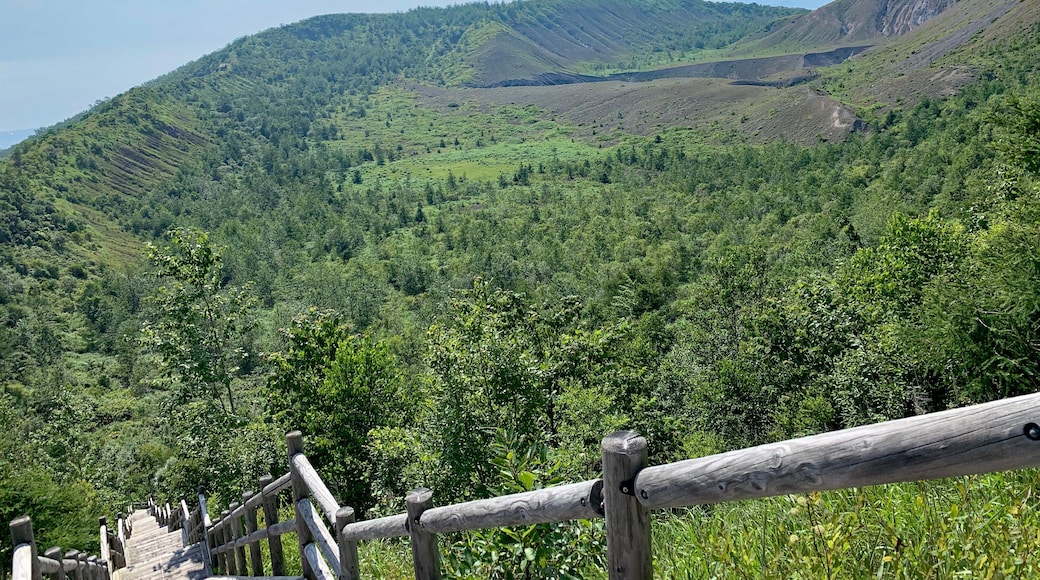 Wooden Staris with Rough Scenery of Volcano (Sobetsu, Iburi, Hokkaido, Japan)