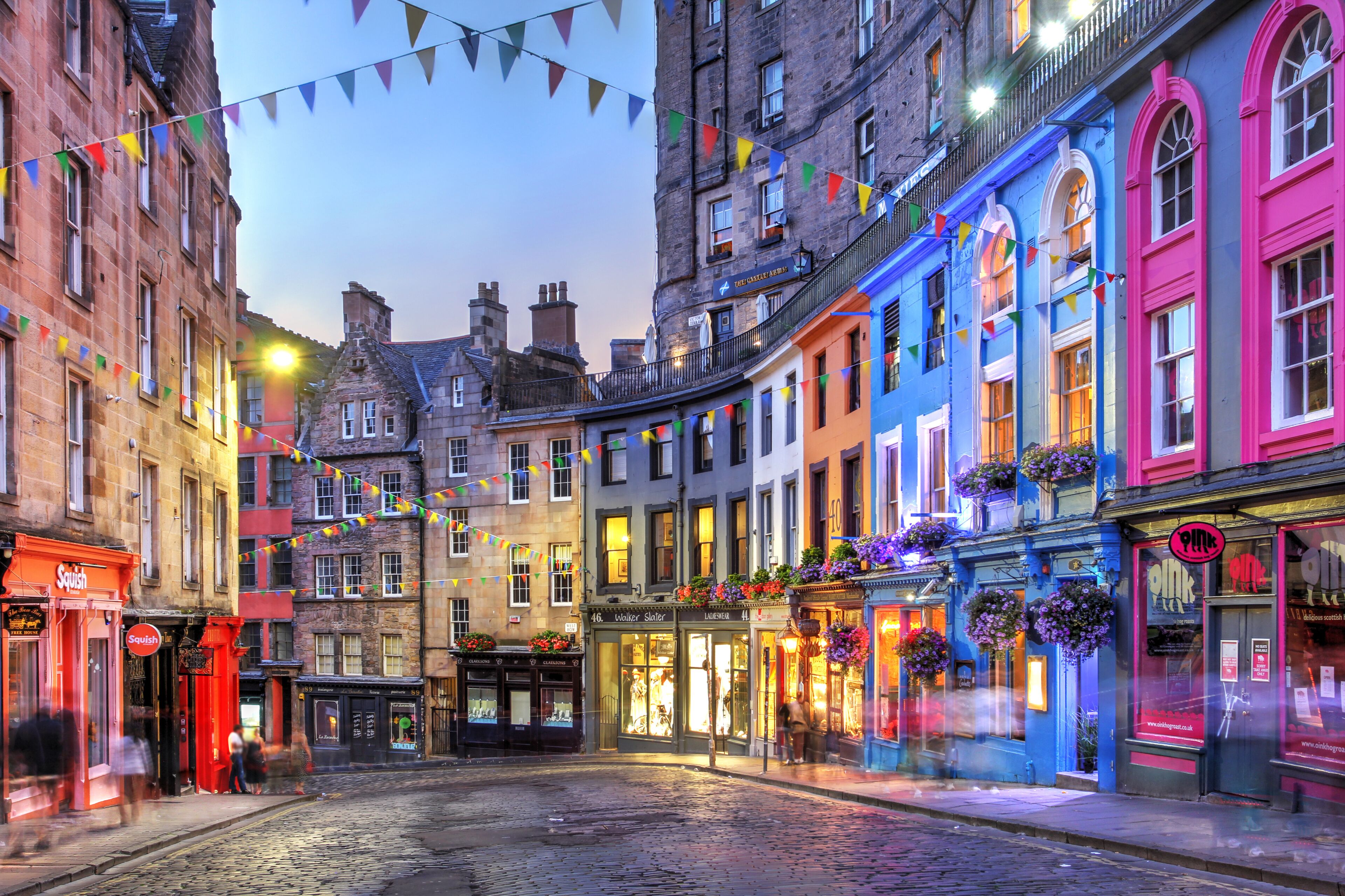 Victoria Street in Edinburgh, Scotland, United Kingdom at night