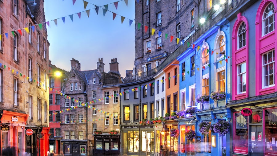 Victoria Street in Edinburgh, Scotland, United Kingdom at night