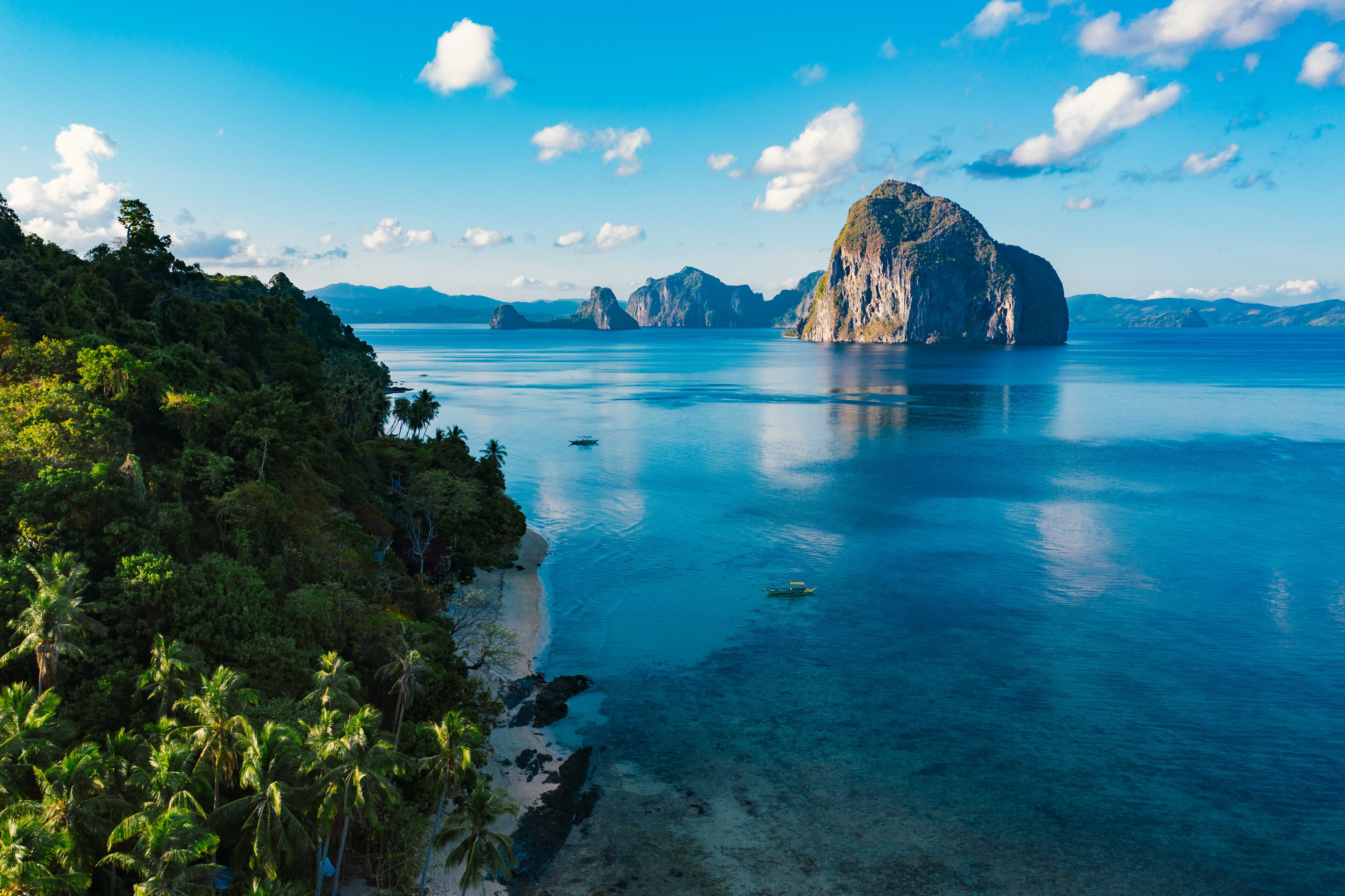 Aerial view Las Cabanas beach in El Nido, Palawan, Philippines