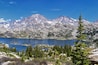 Island Lake in the Wind River Range, Rocky Mountains, Wyoming, views from backpacking hiking trail to Titcomb Basin from Elkhart Park Trailhead going past Hobbs, Seneca, Upper and Lower Jean Lakes as