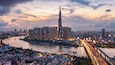 Aerial view Skyscrapers flying by drone of Ho Chi Minh City, Vietnam