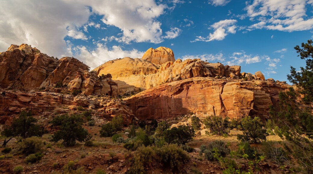 Sunset view of the Golden Throne of Capitol Reef National Park visitor center