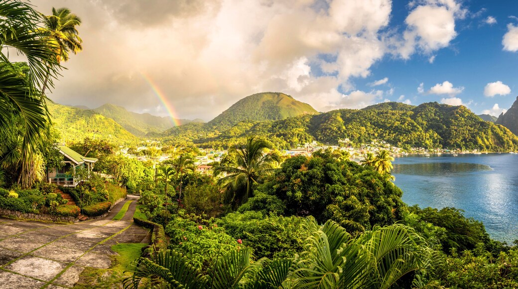 St. Lucia Caribbean Sea with Rainbow and Pitons – Scenic Travel Destination