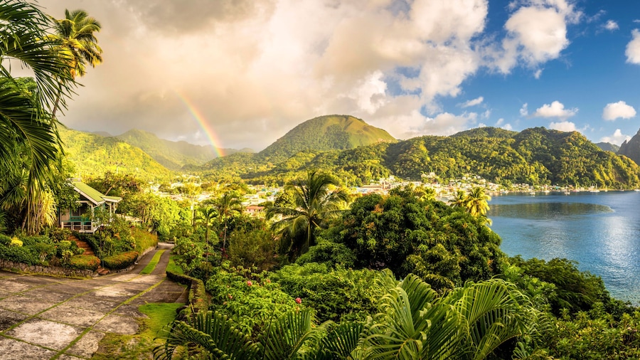 St. Lucia Caribbean Sea with Rainbow and Pitons – Scenic Travel Destination