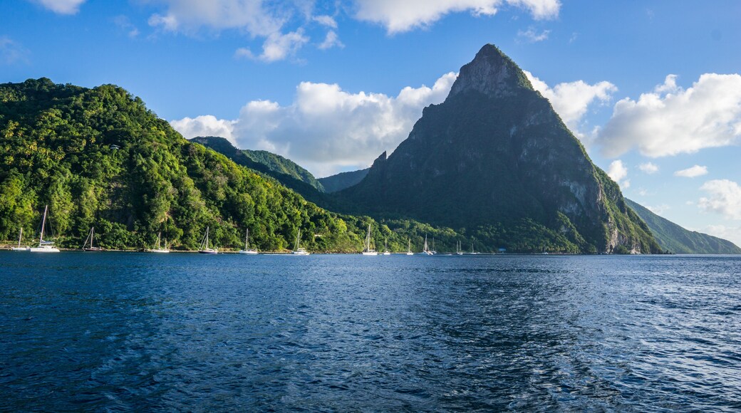 View of Pitons from the water