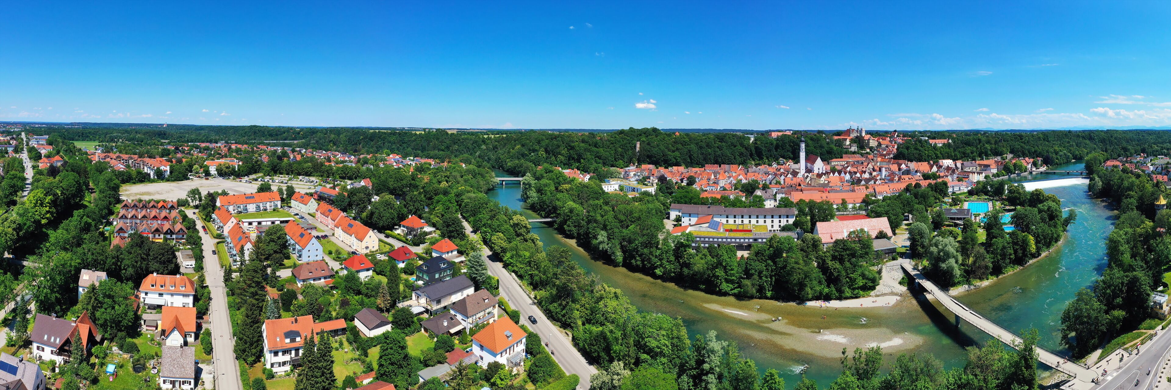 Luftbild von Landsberg am Lech mit Sehenswürdigkeiten von der Stadt