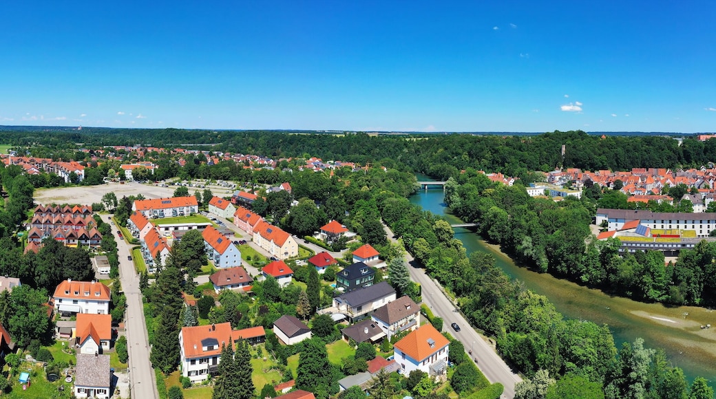 Luftbild von Landsberg am Lech mit Sehenswürdigkeiten von der Stadt